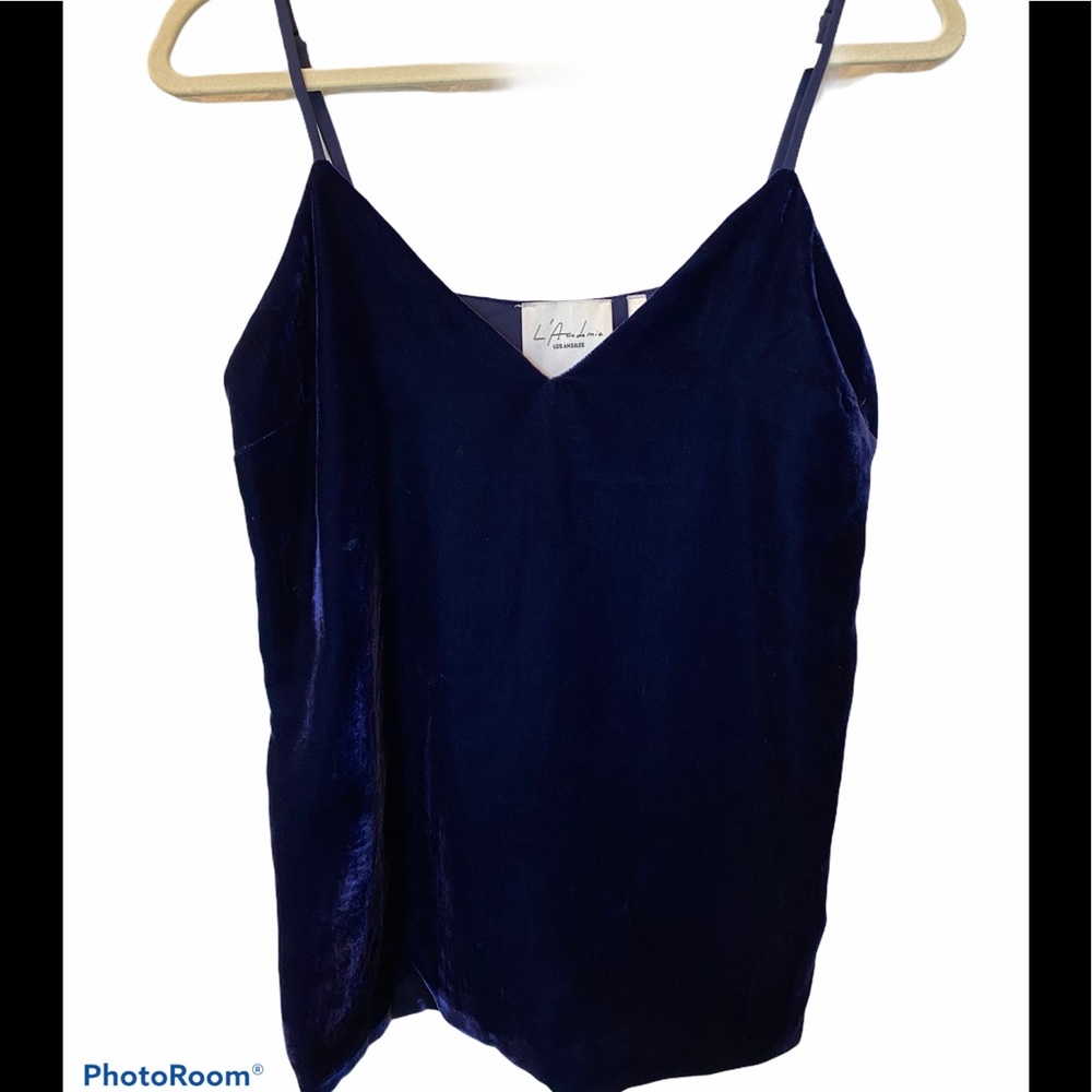 L’Academie The V Neck Cami in Navy Velvet S
